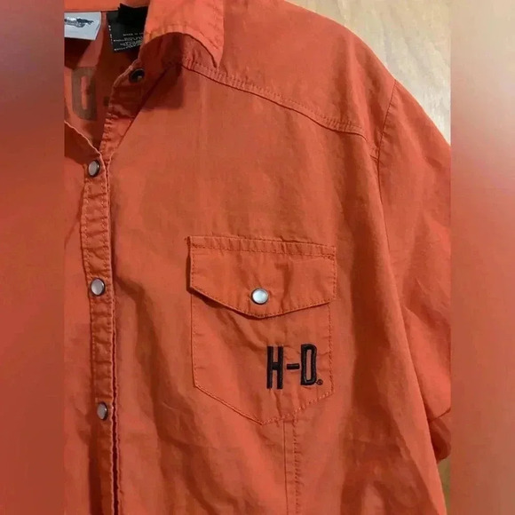 Harley Davidson Garage Shirt Pearl Snap Orange Size 1W EUC - Picture 5 of 12